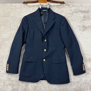 Polo Ralph Lauren Blazer Boys 18 Navy‎ Blue Equestrian Gold Button Vintage Union